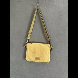 Cargoit Tan & Green Double Canvas Crossbody Bag
